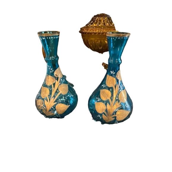 Victorian Blue Gilt Vases - Picture 2 of 8
